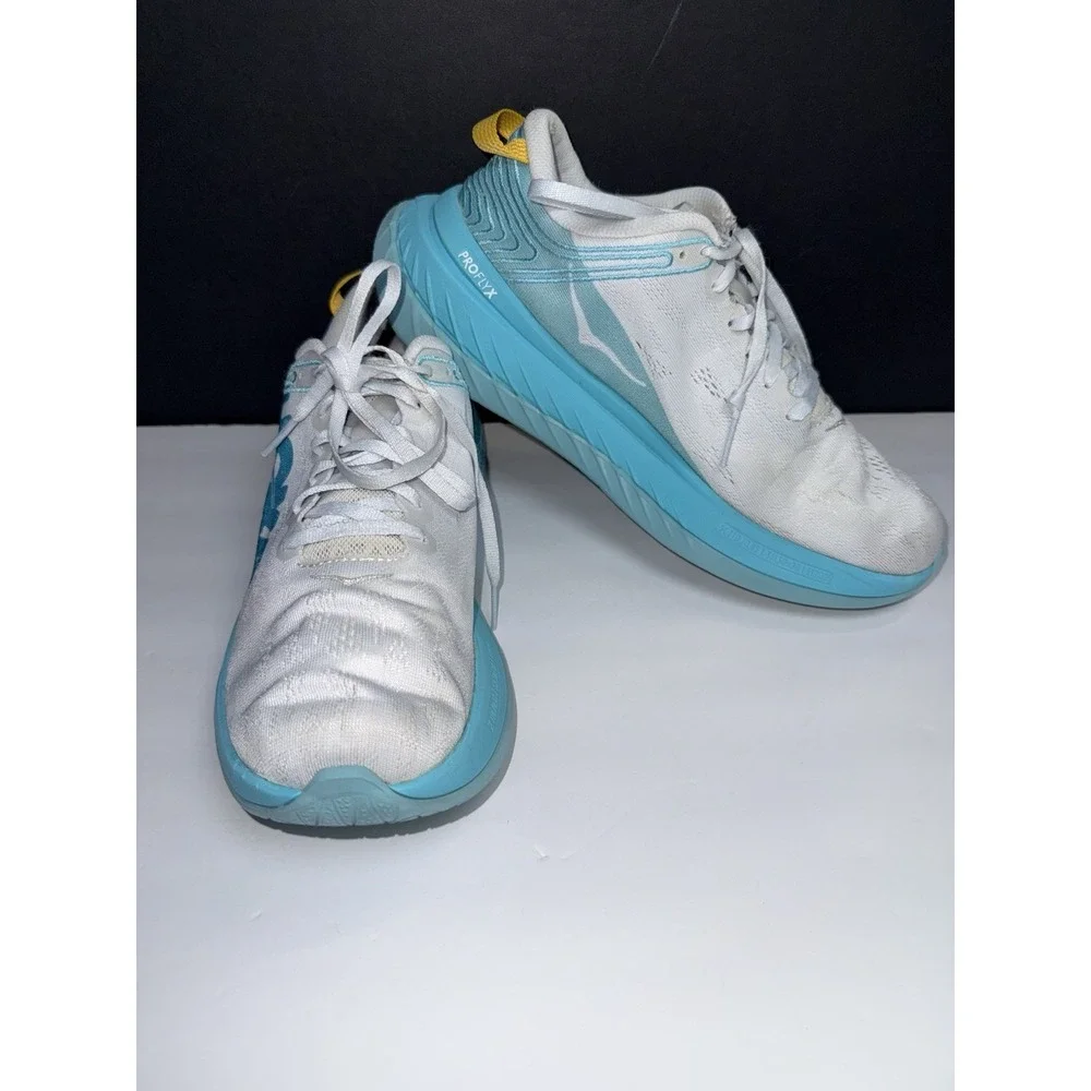 Hoka One One Carbon X Sneakers Womens 9 White Blue Lightweight Running Shoes